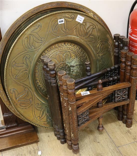 A Cairoware tray top table and another similar